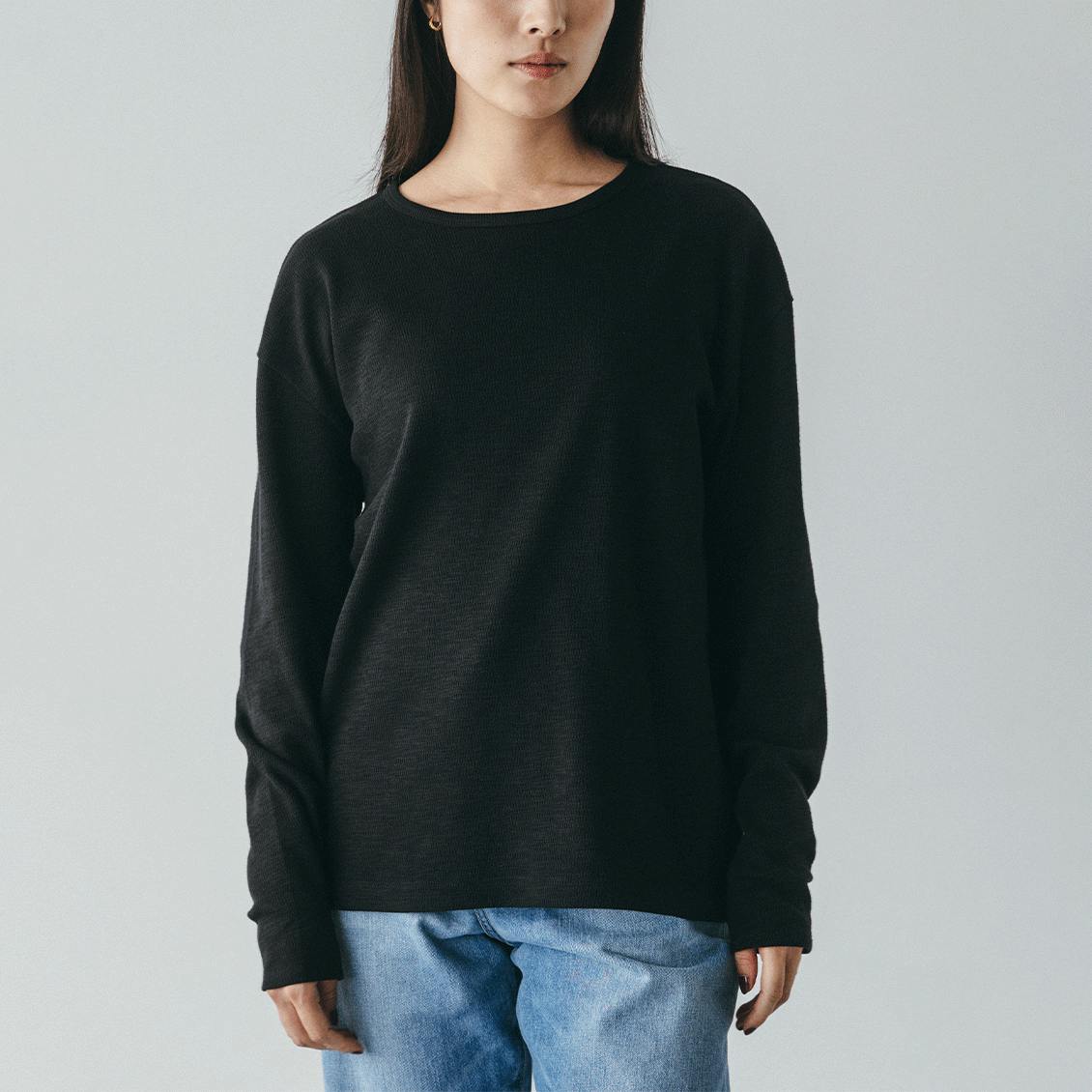 「重ねて広がるワードローブ」コットンスラブの味変カットソー / ブラック（スクエアヘム）の商品写真
