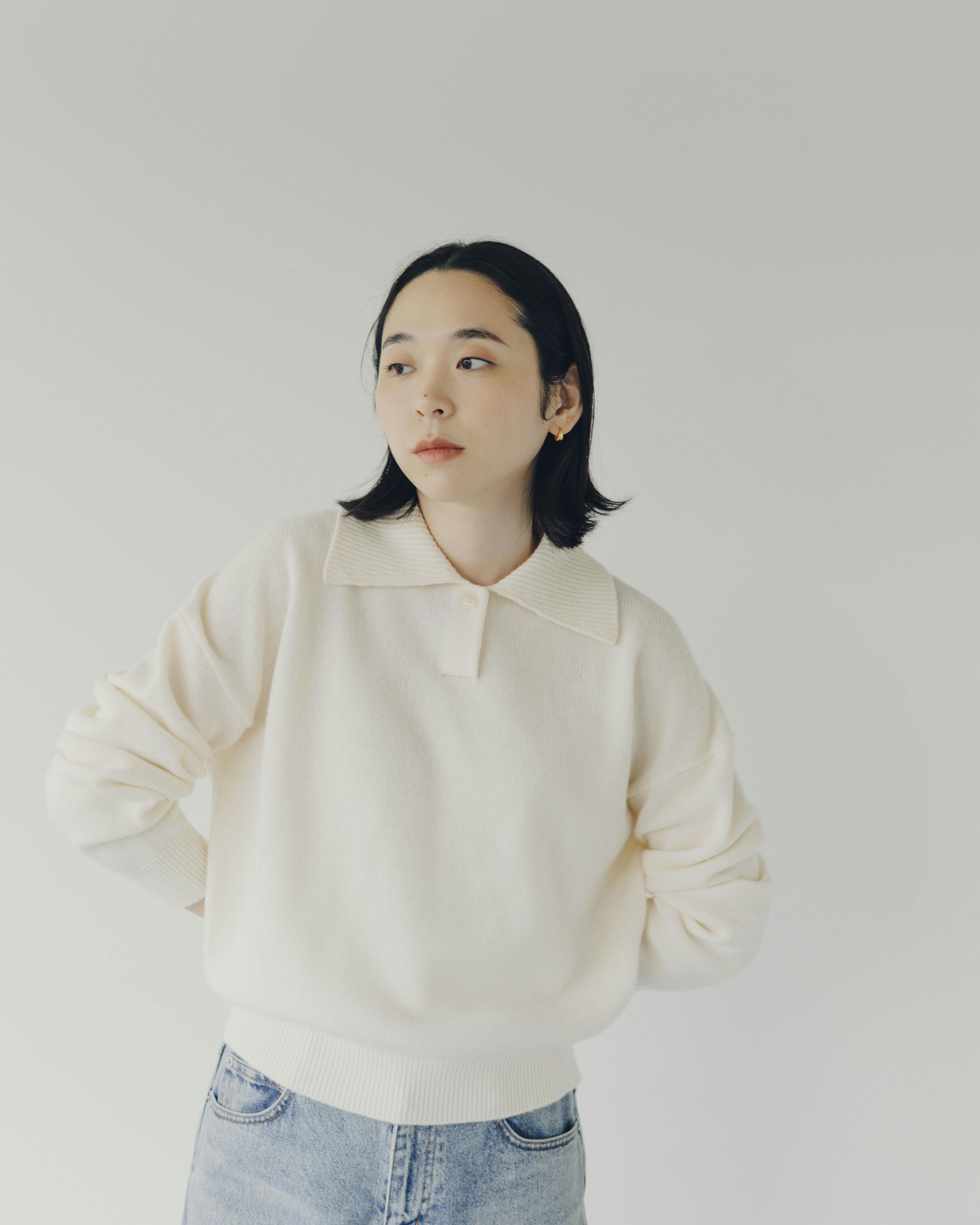 北欧、暮らしの道具店　洗えるウールの襟付きニット　グレー 大人にひとさじのアクセント」洗えるウールの襟付きニット - 北欧