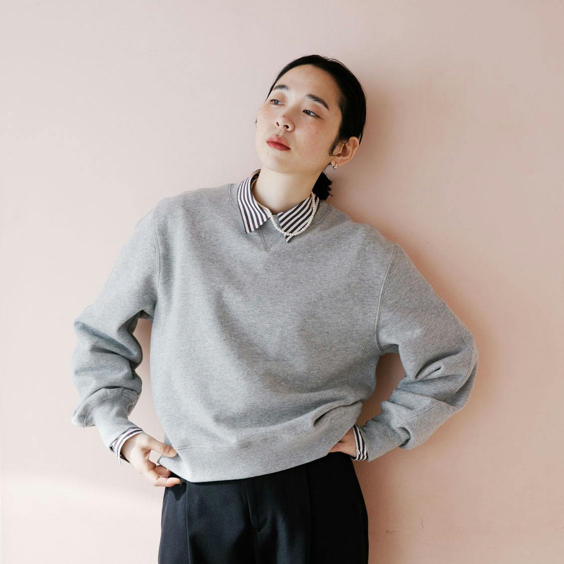 ふんわり素材のかろやか定番スウェット / 杢グレー / Sサイズの商品写真