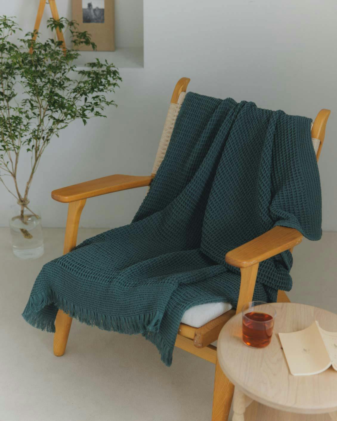 ワッフルマルチケット / フォレストグリーン / 100×140cmの商品写真