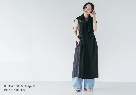 織柄チェックのとろみ素材ワンピースの画像