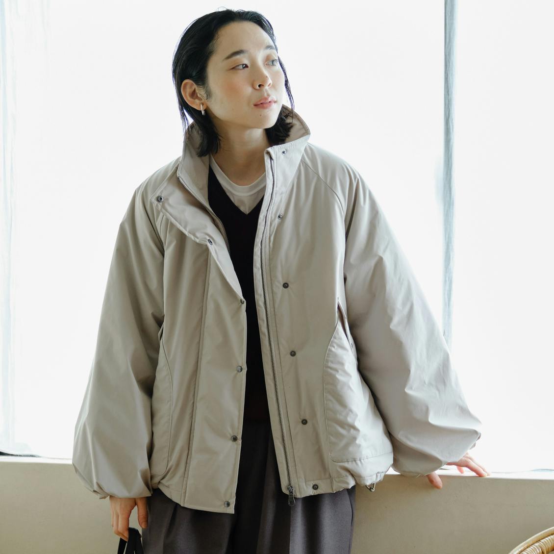「かろやかに、暖かく」洗える中綿アウター / ブラック・グレージュ / S・Mサイズの商品写真
